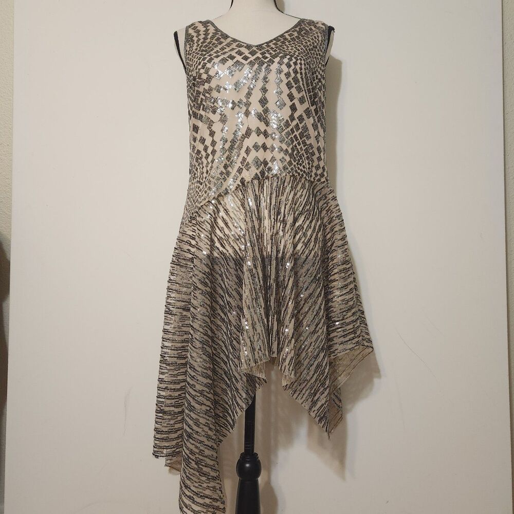 Anna Sui Flapper repro sheer Metallic Sparkly Party Celestial Dress Fairy SZ 4